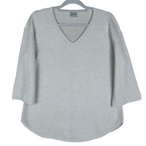 Chico’s Women’s Sweater Top Size 2 V-neck Knit Beige Tan 3/4 sleeveless